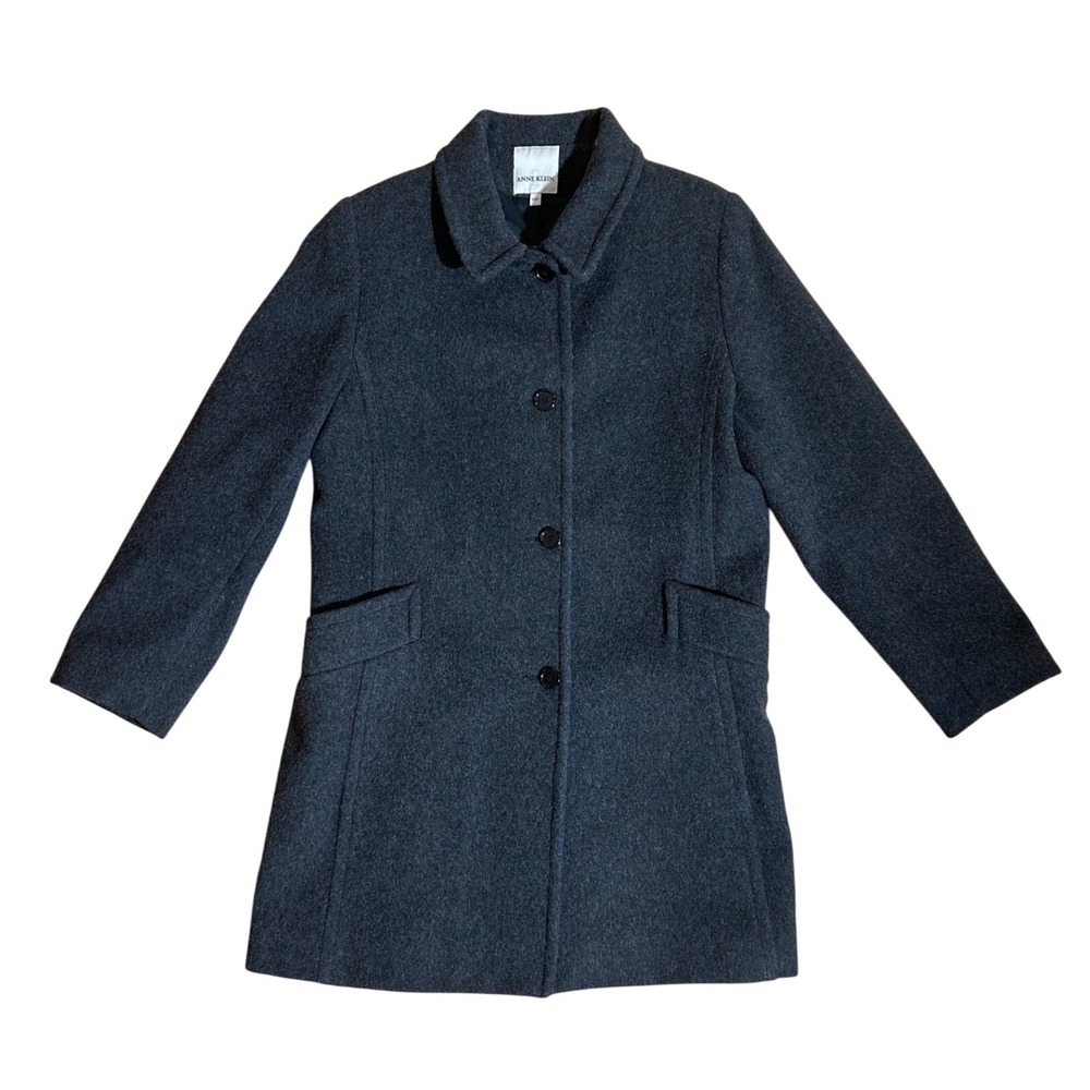 Anne Klein 100% Wool Gray‎ button up coat professional jacket pea coat vtg 10P